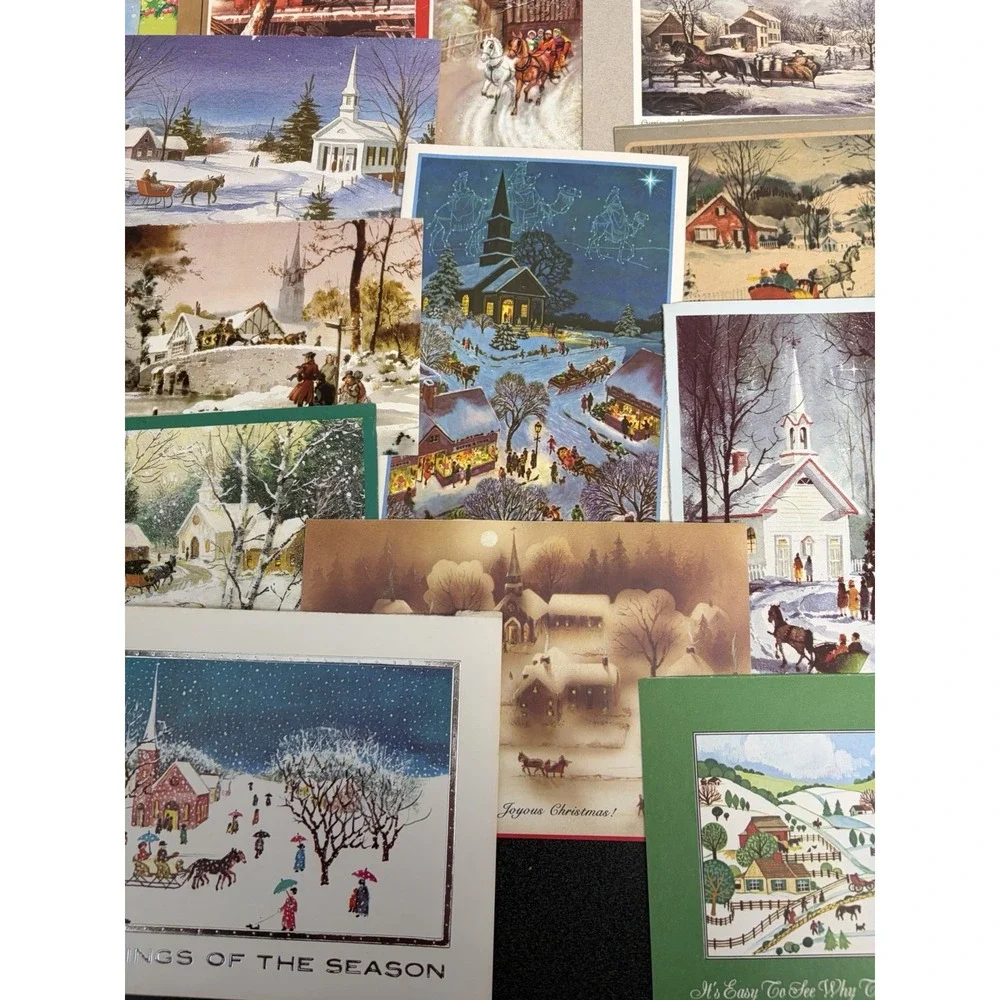 Vintage Christmas Cards Fronts ONLY Horses Scrapbooking Decoupage Lot 50+