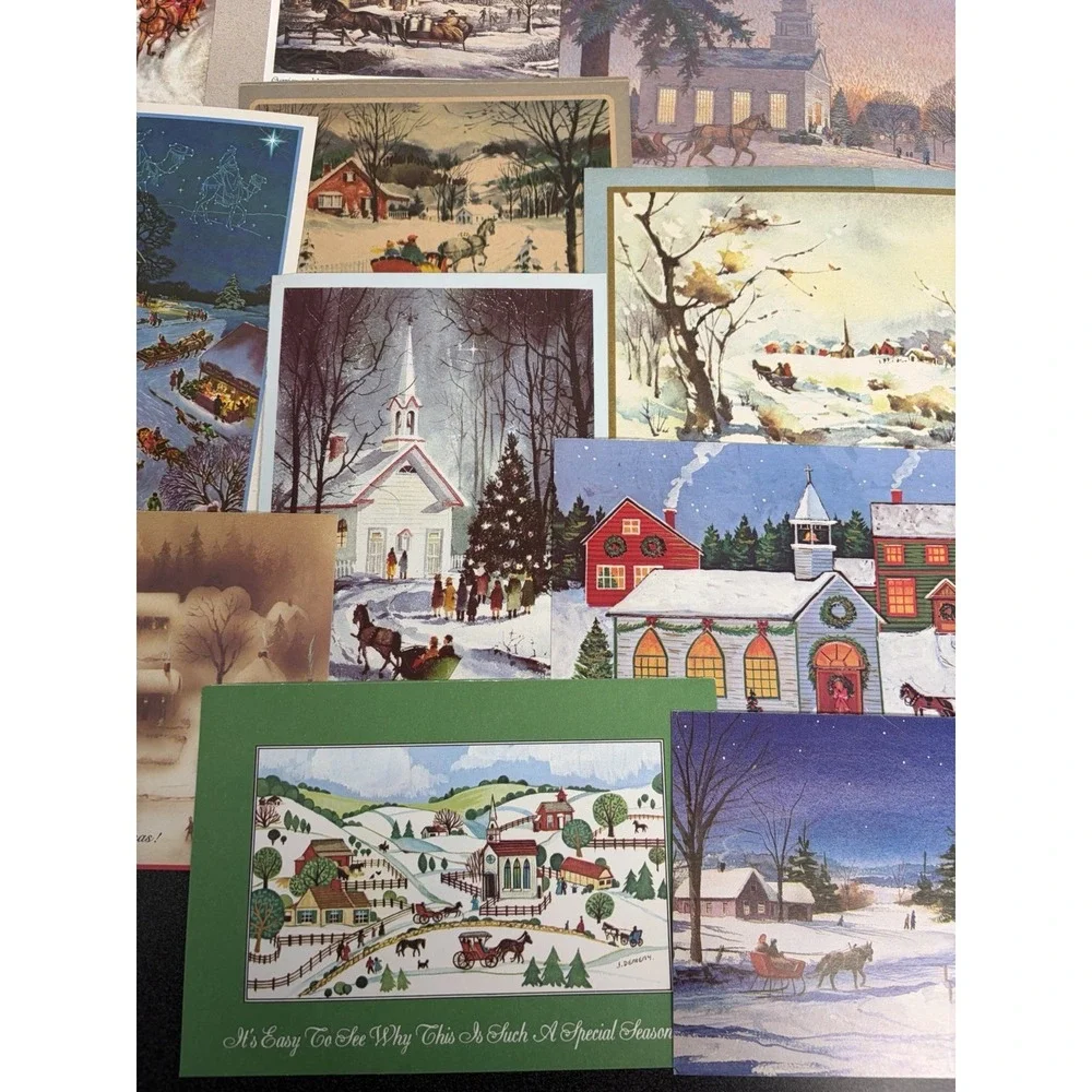 Vintage Christmas Cards Fronts ONLY Horses Scrapbooking Decoupage Lot 50+