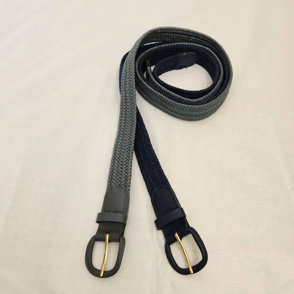 Mens Navy & Gray Woven Stretch Covered Buckle Leather Belt Size L-38-40 Set of 2