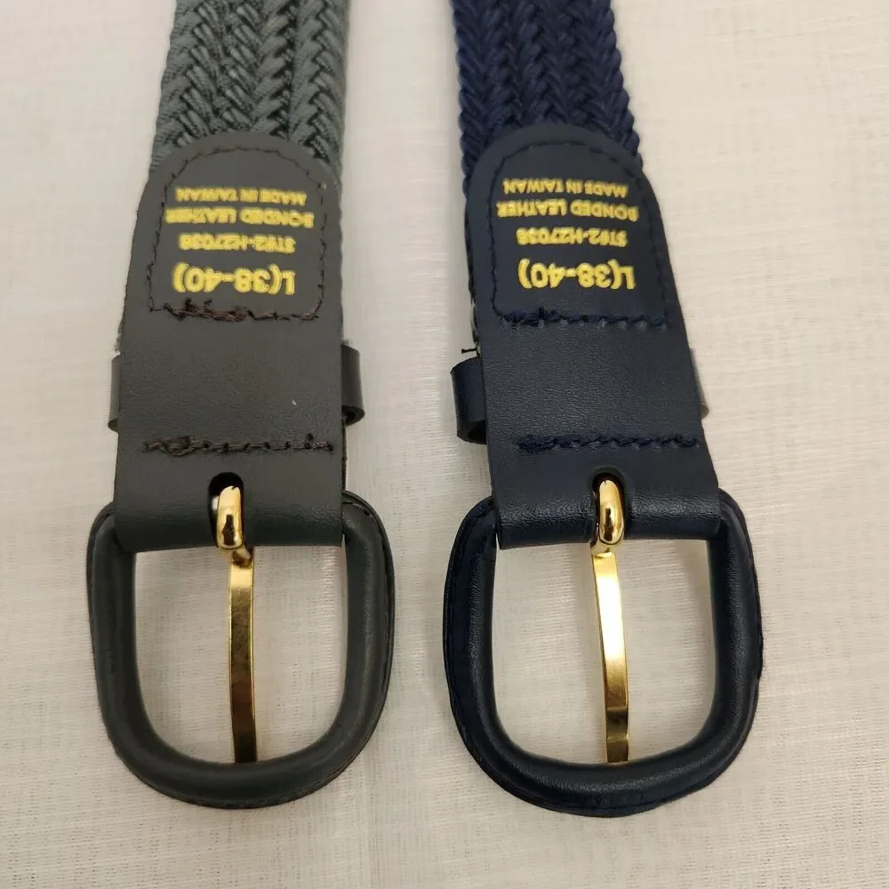 Mens Navy & Gray Woven Stretch Covered Buckle Leather Belt Size L-38-40 Set of 2