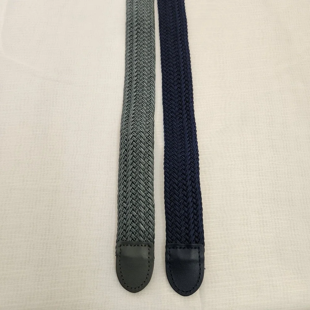 Mens Navy & Gray Woven Stretch Covered Buckle Leather Belt Size L-38-40 Set of 2