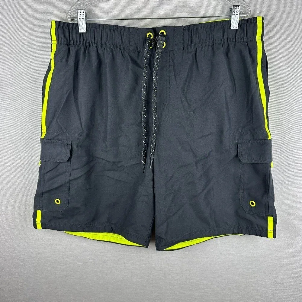 OCEAN PACIFIC OP LINED SWIM TRUNKS SHORTS MEN'S SIZE XL 40-42 GRAY GREEN NEON