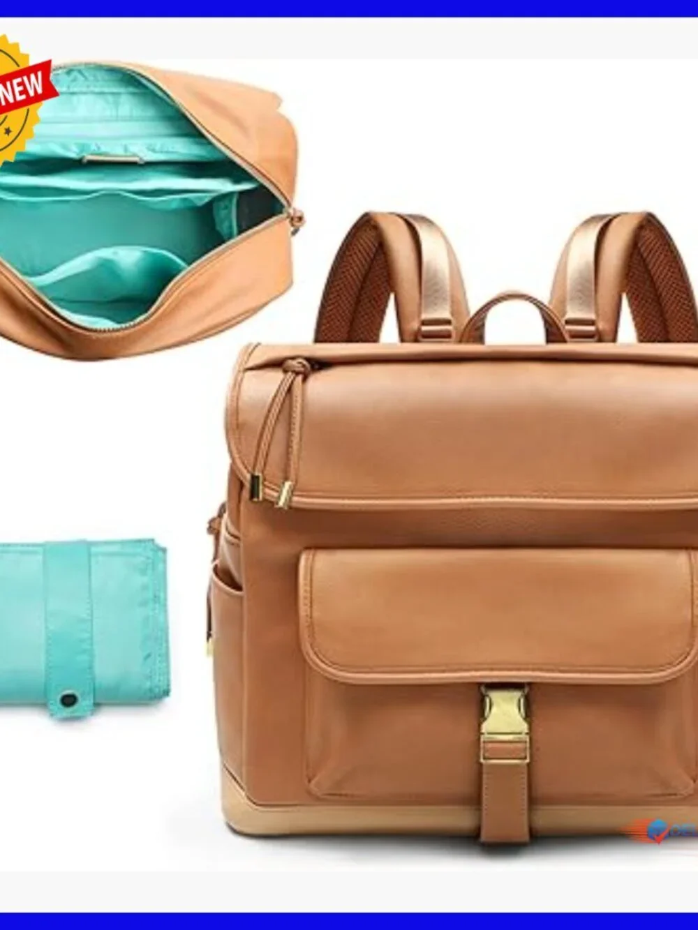 Leather Diaper Bag Backpack, 12 Pockets, Insulated, Changing Pad