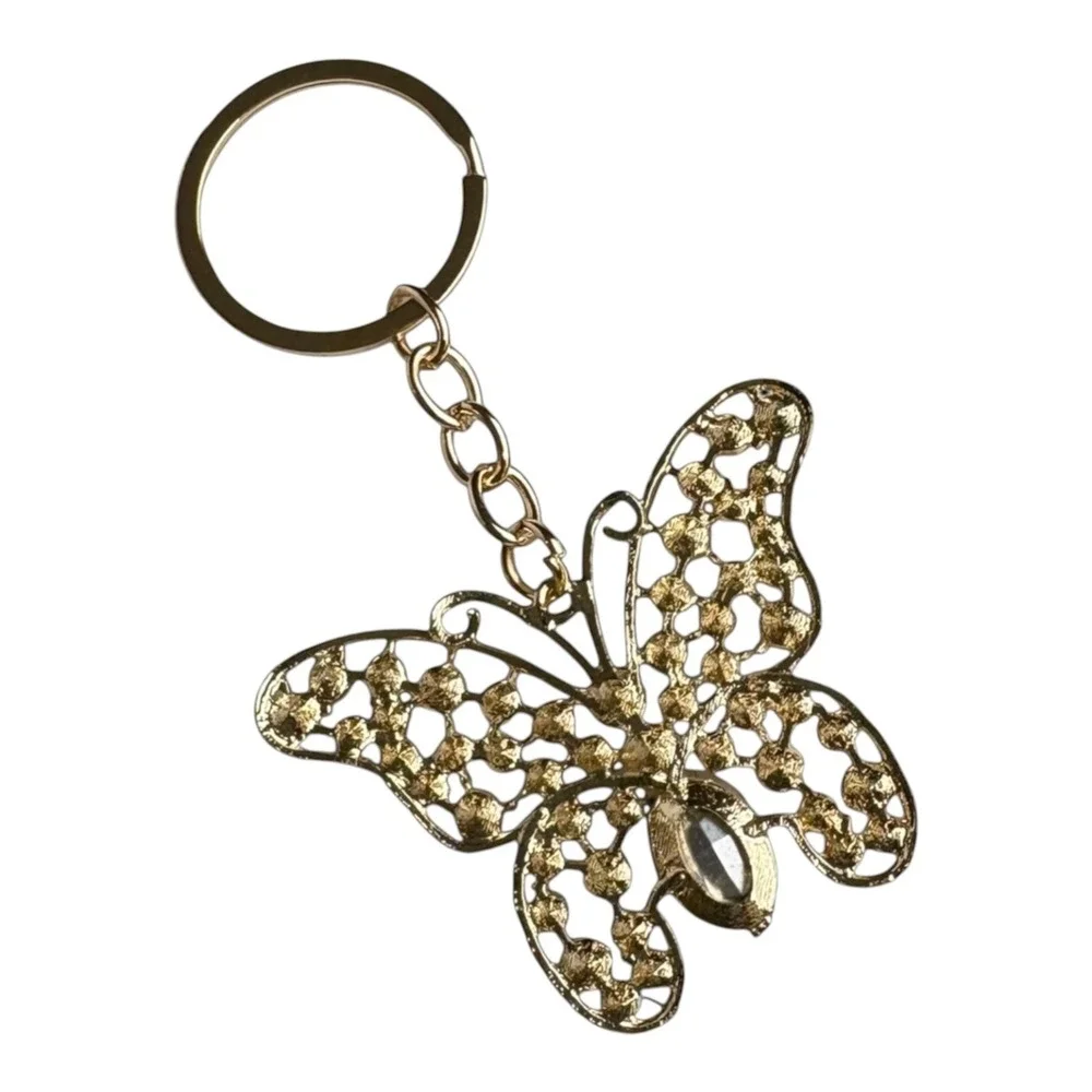 Women's Key Chain Gold Blue Butterfly Rhinestone Charm Fashion