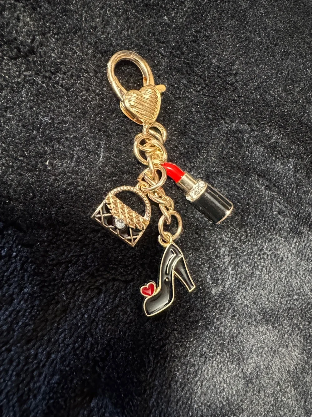 Gold-Tone Lipstick, Handbag & High Heel Charm Keychain - Black & Red