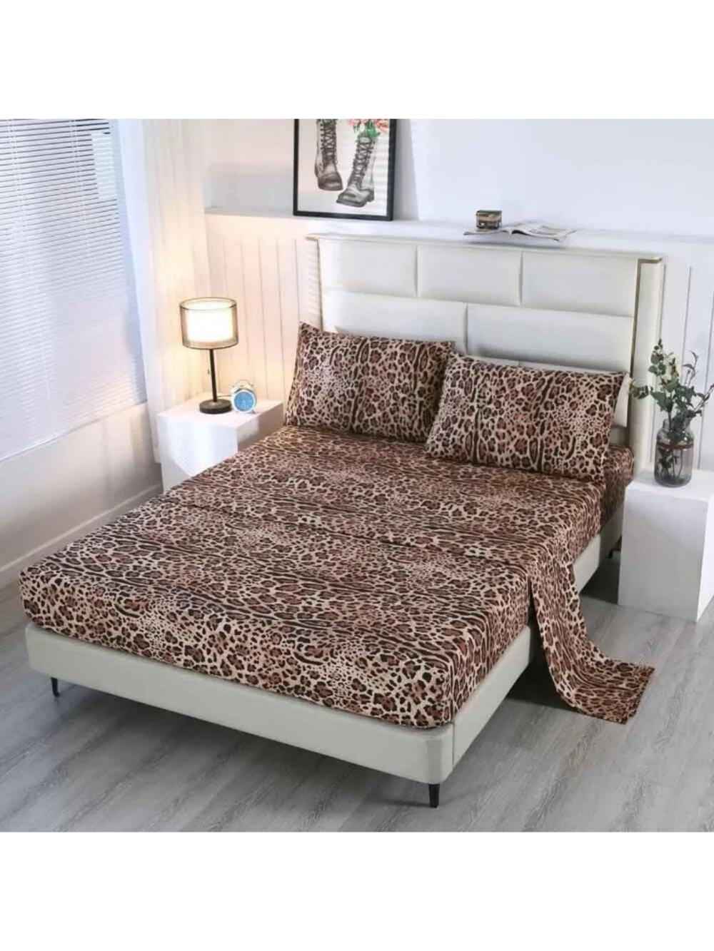 Leopard Print Queen Bedding Set - 4 Pieces with Deep Pocket Fitted Sheet