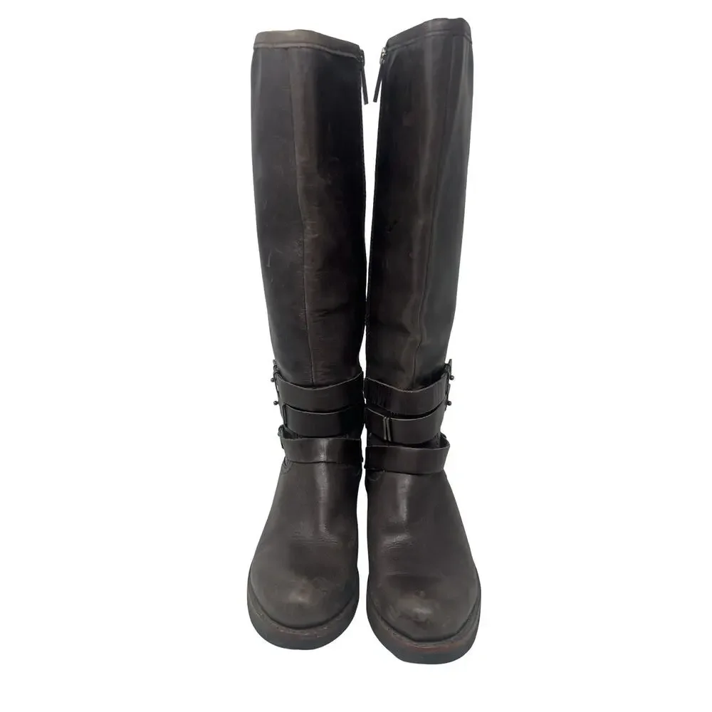 BUSSOLA Prague Ebony Leather Moto Riding Boots Knee High EU 40 / 9 - 9.5