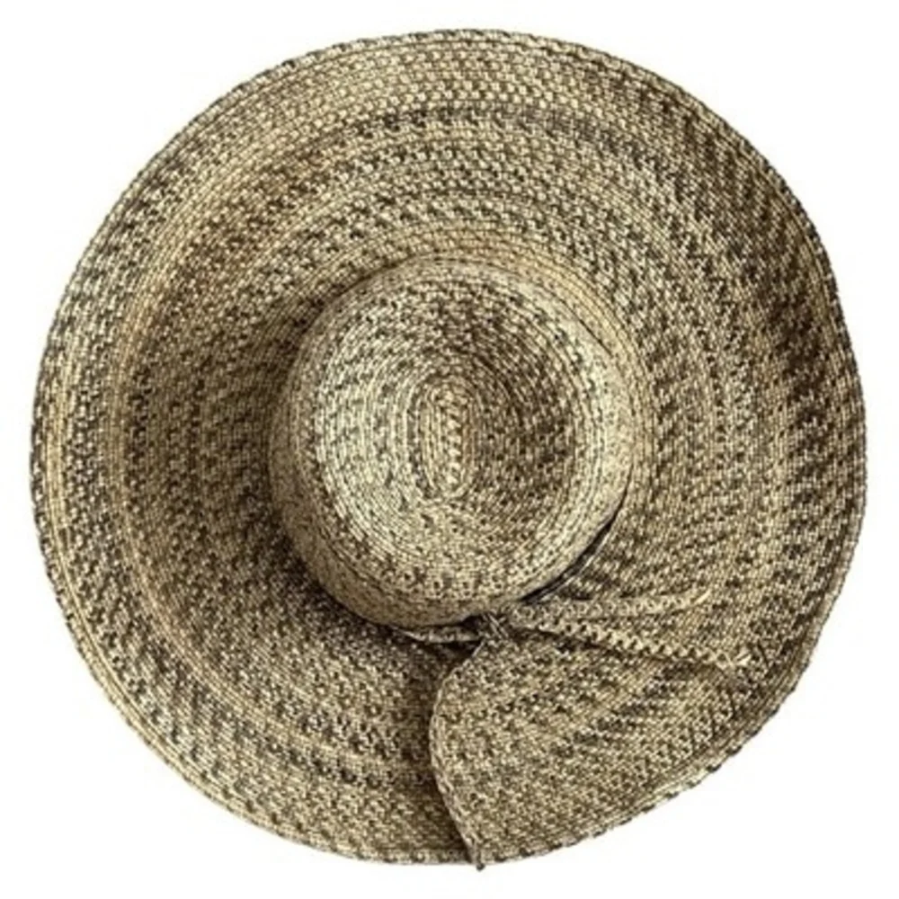 David & Young Wide Brim Floppy Sun Hat Paper Straw Mixed Tweed Natural Gray VG