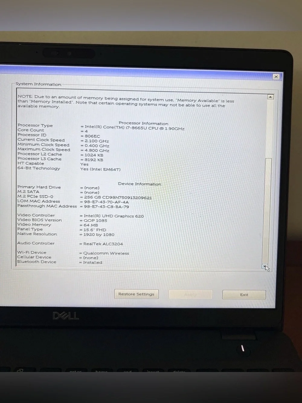 Dell various latitude device