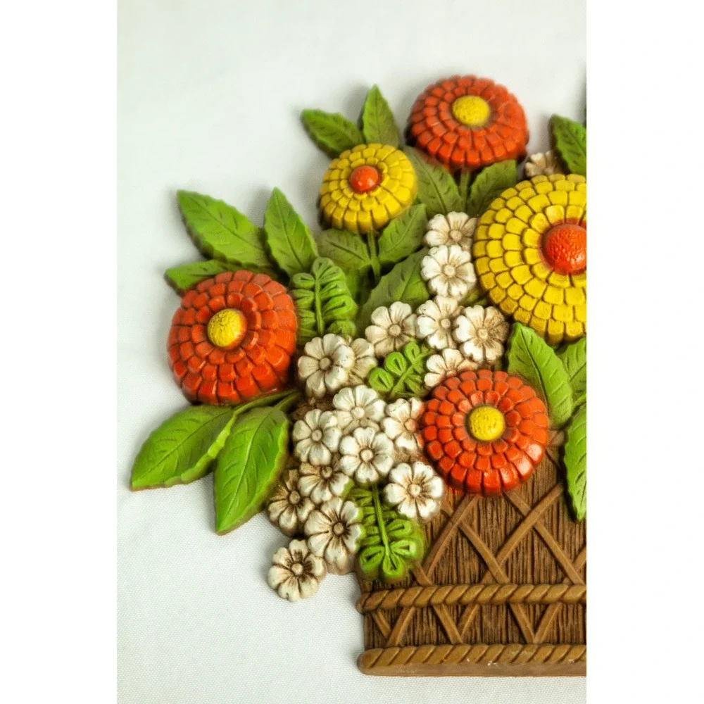 Vintage 1975 Syroco Flower Basket Wall Plaque 7384 Made in USA Retro Decor