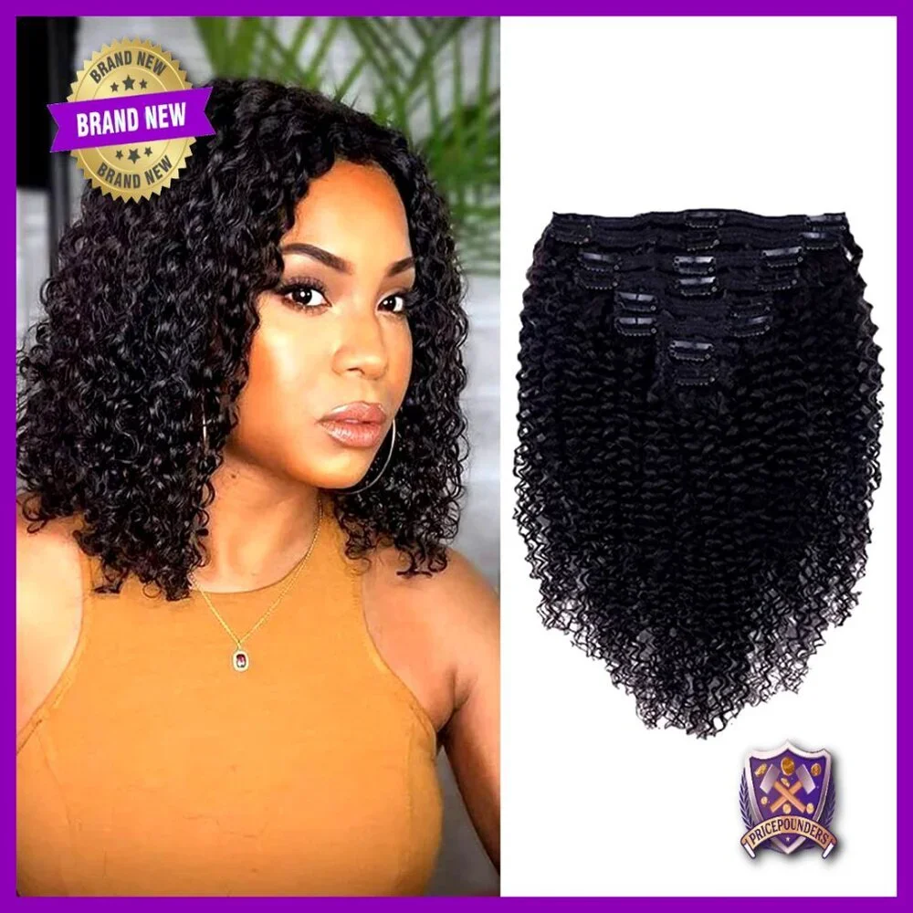 14 Inch Clip In Human Hair Extensions 8 Piece Set 120g Kinky Curly