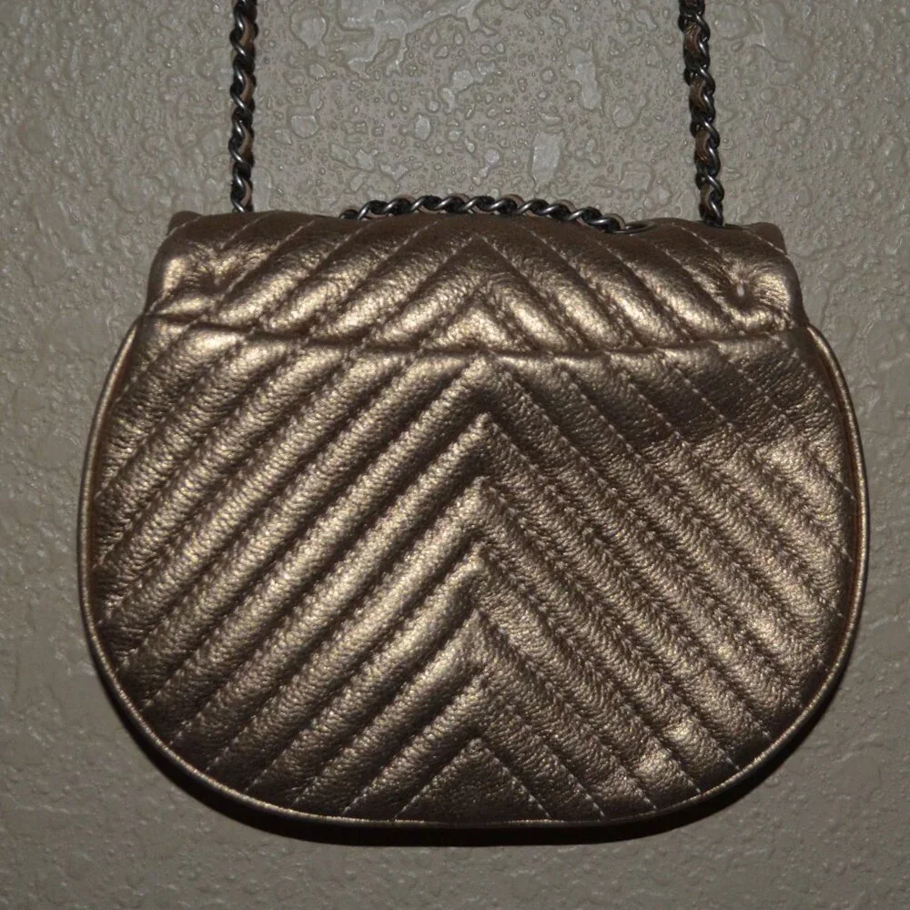 Chanel Bronze Leather Mini Chevron Messenger Shoulder Crossbody Handbag