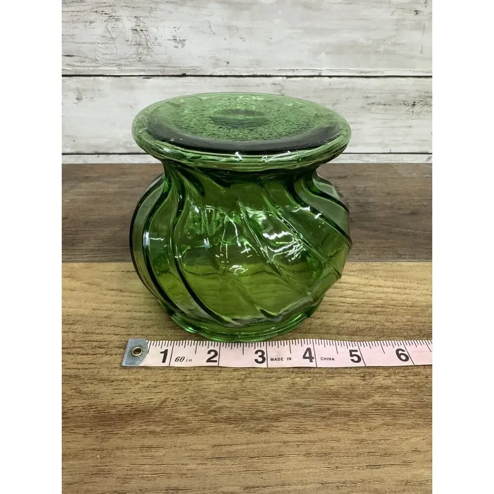 Vintage Emerald Green Glass Thumbprint Pedestal Candy Dish Bowl Planter