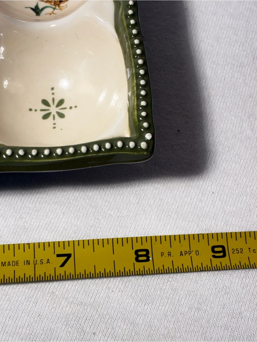 Cream & Green Ceramic Egg Serving Tray with Rooster Motif