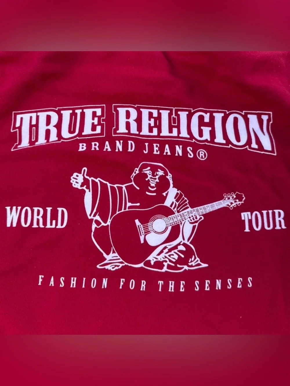 True Religion Red Hooded Zip-Up Sweatshirt with White Drawstrings