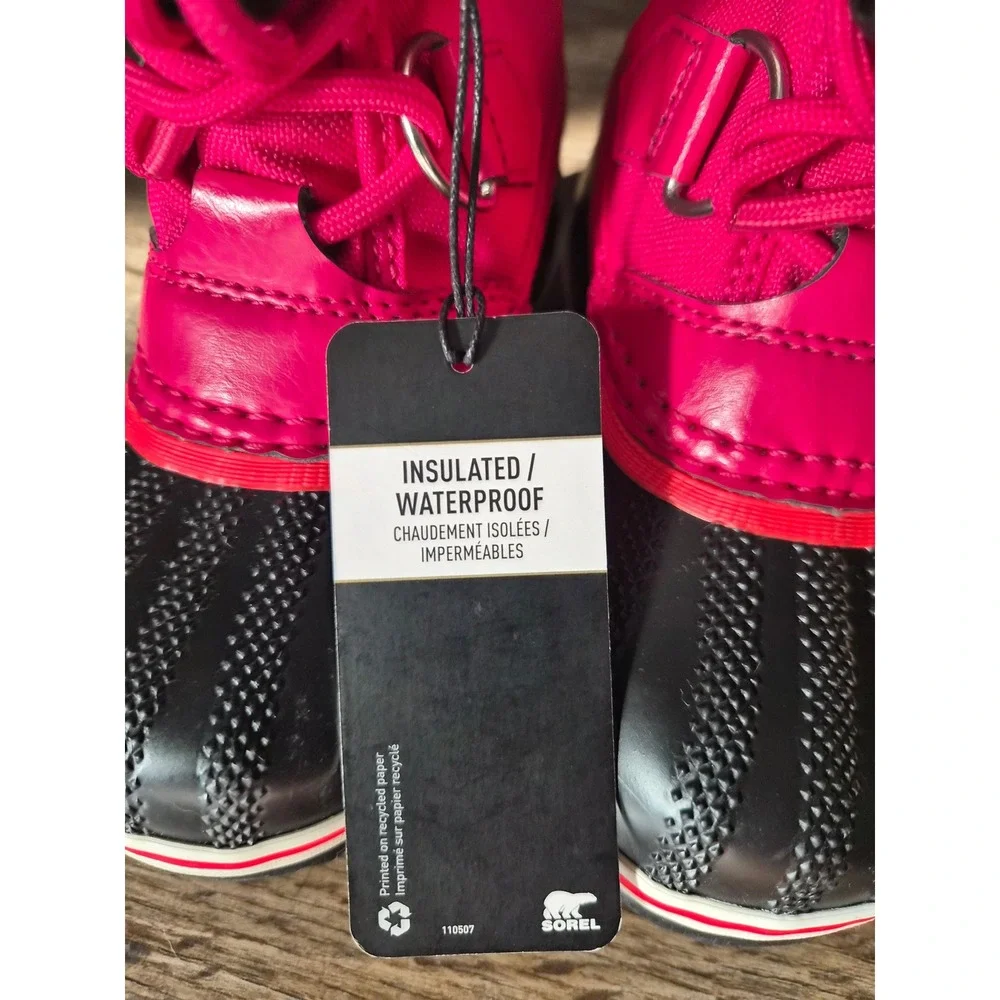 Sorel Kids Yoot Pac Nylon Red Black Waterproof Snow Boots NC1962-600 Size 9 New