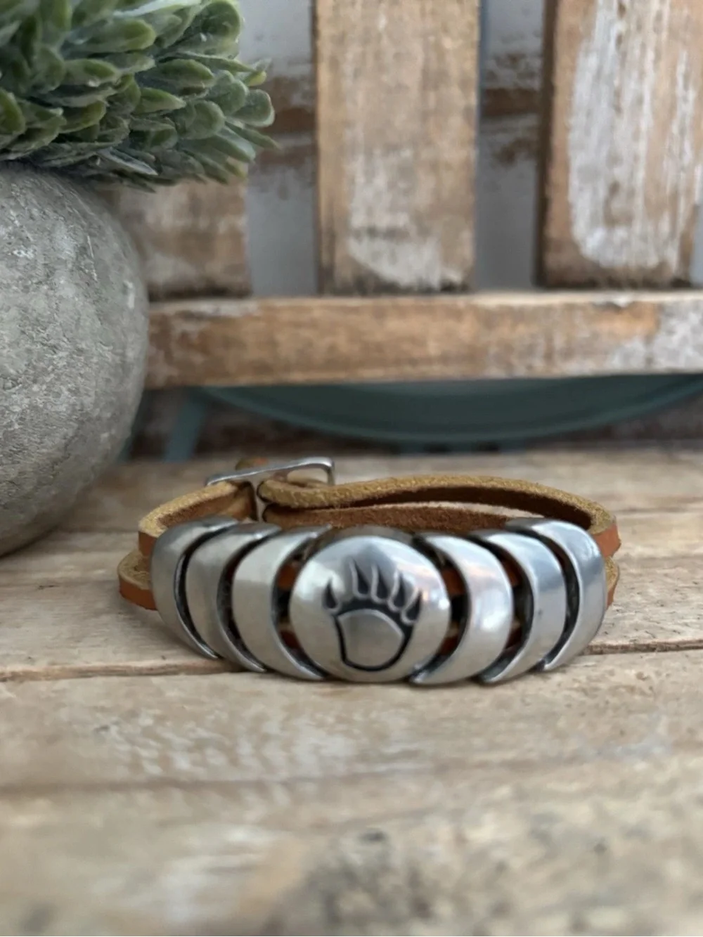 VTG. Genuine Leather Tiger Claw Print Bracelet  (Strength) USA NEW!