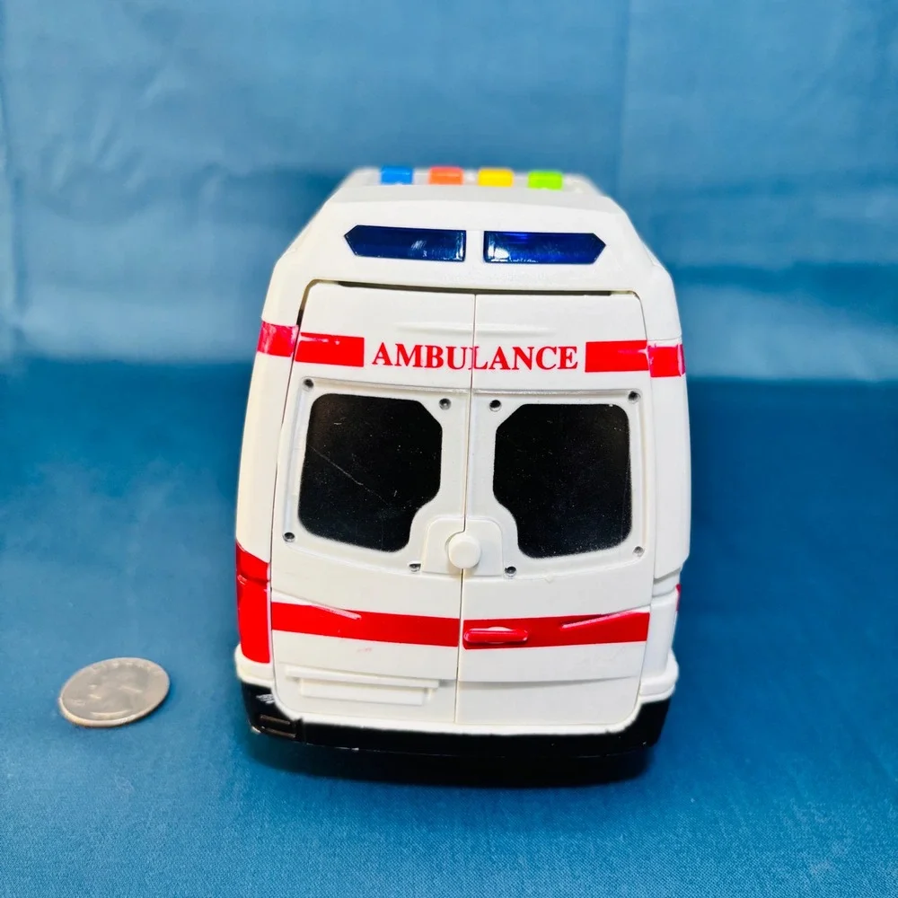 City Emergency Ambulance Toy Rescue Van White Red Opening Rear Doors Plastic