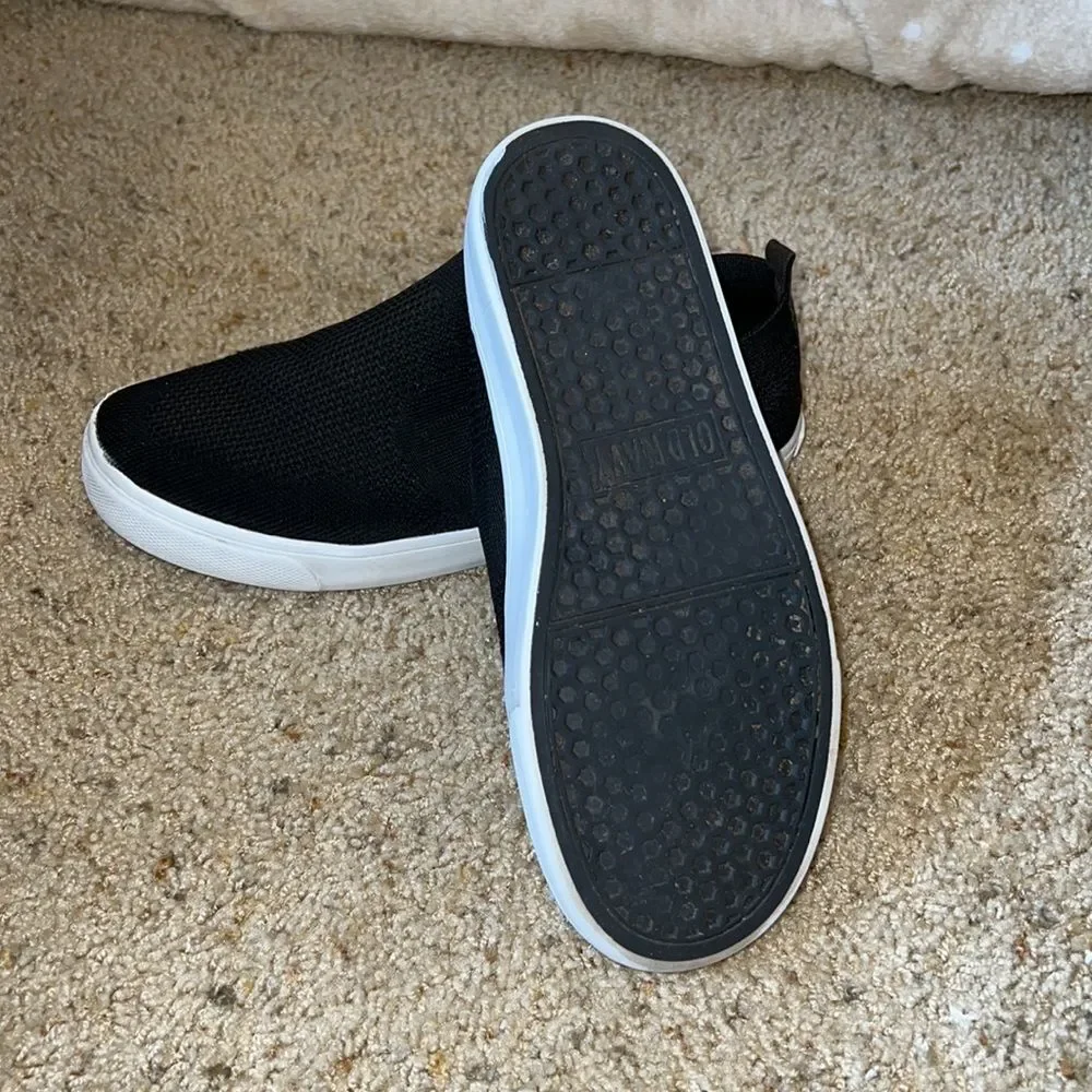 Old Navy - boys jet black and white slip on sneakers