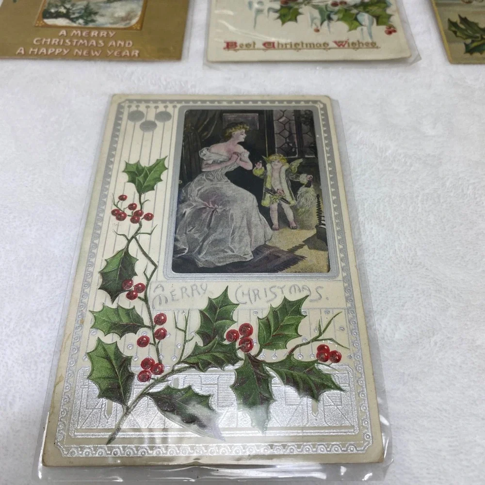 Lot of 8 Antique Early 1900's‎ Christmas Postcards In Protective Sleeves
