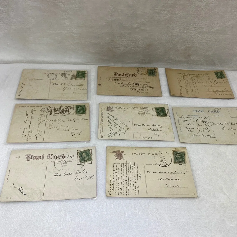 Lot of 8 Antique Early 1900's‎ Christmas Postcards In Protective Sleeves
