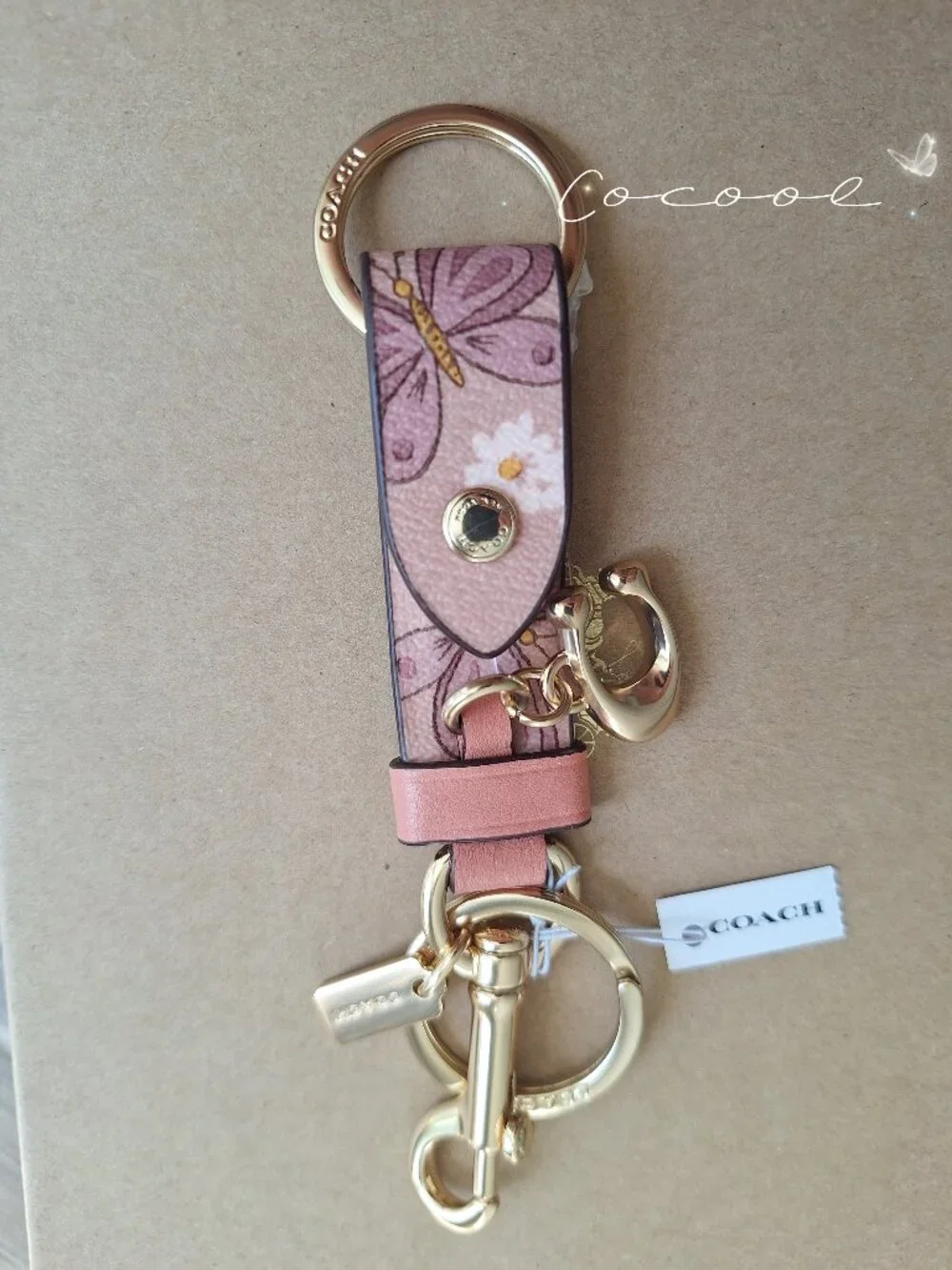 NWT Coach Butterfly Flowers Floral Trigger Snap Key Chain Bag Charm Fob CH856