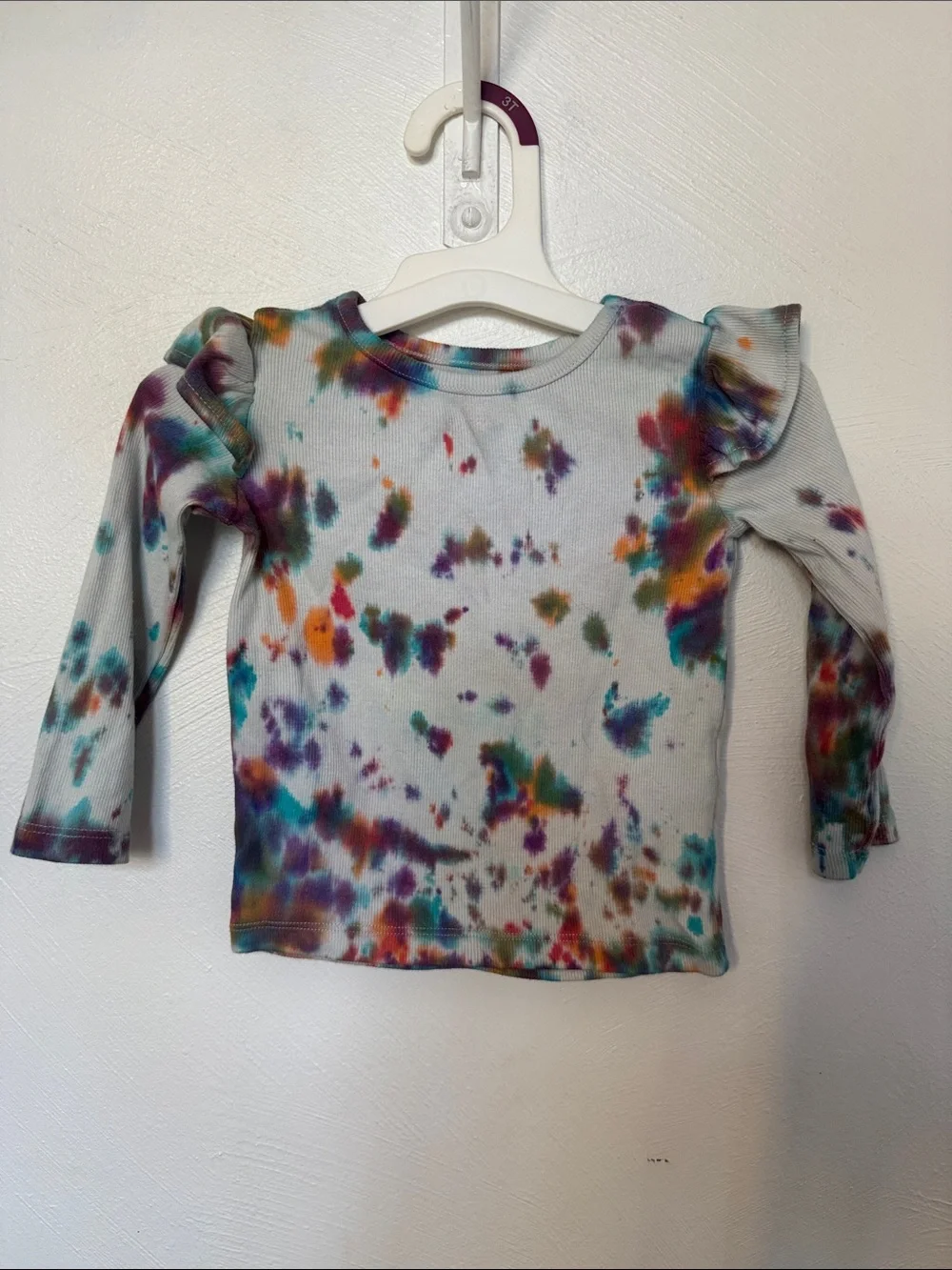 Carter's White Long-Sleeve Tie-Dye Ruffle Shoulder Top