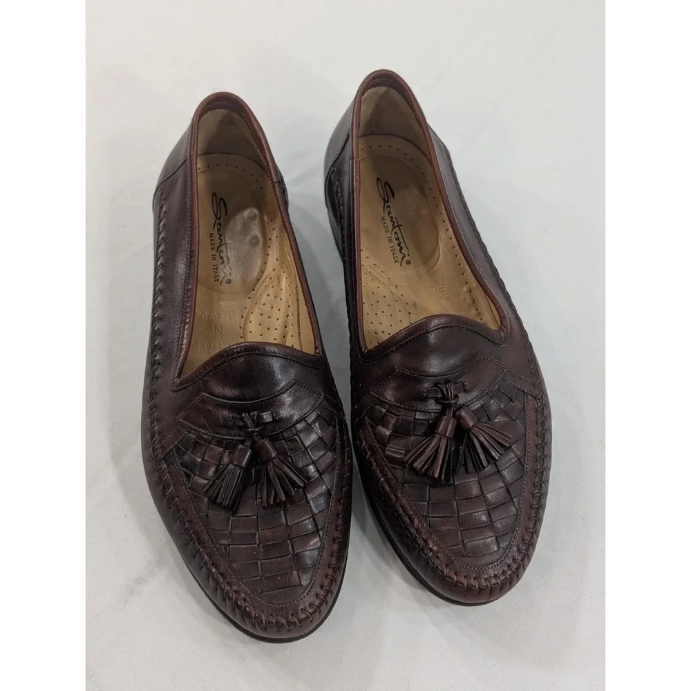 Santoni Tassel Loafers Mens 8 1/2 Leather Slip On Dress Shoes‎ Italy 181386