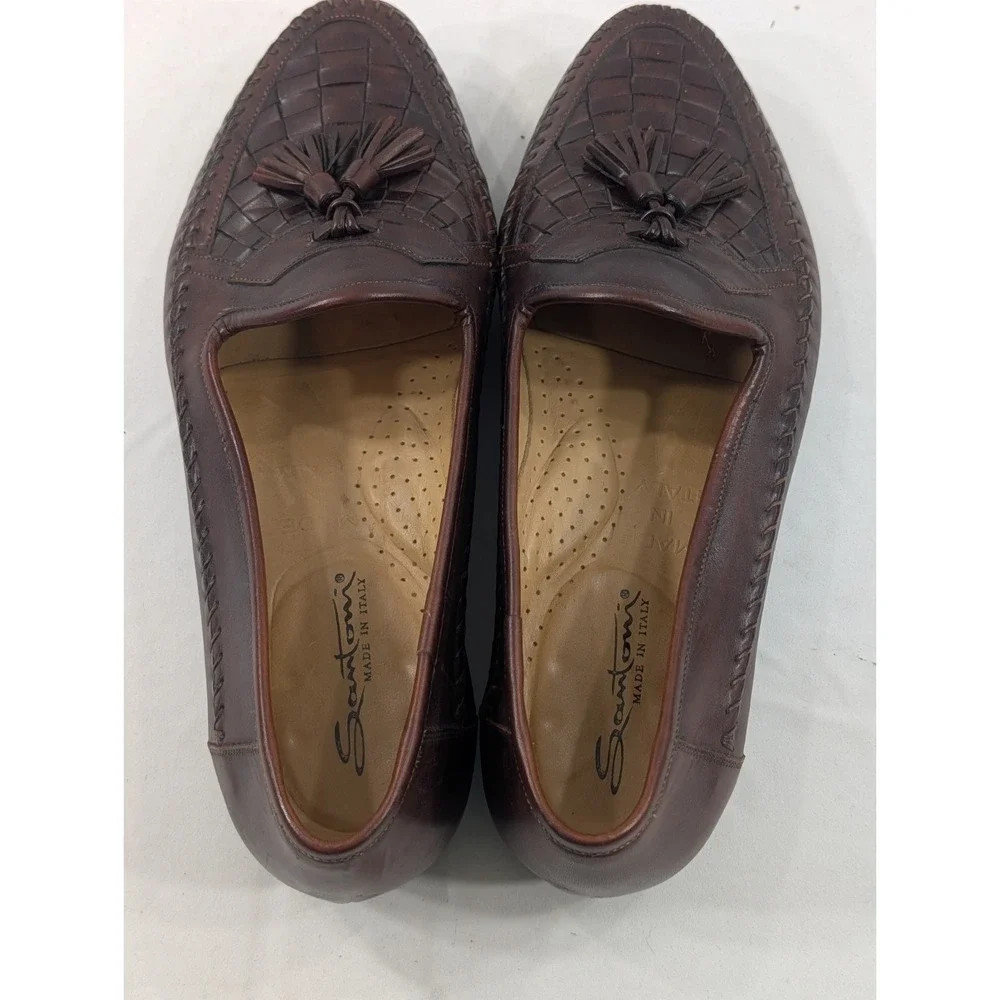 Santoni Tassel Loafers Mens 8 1/2 Leather Slip On Dress Shoes‎ Italy 181386