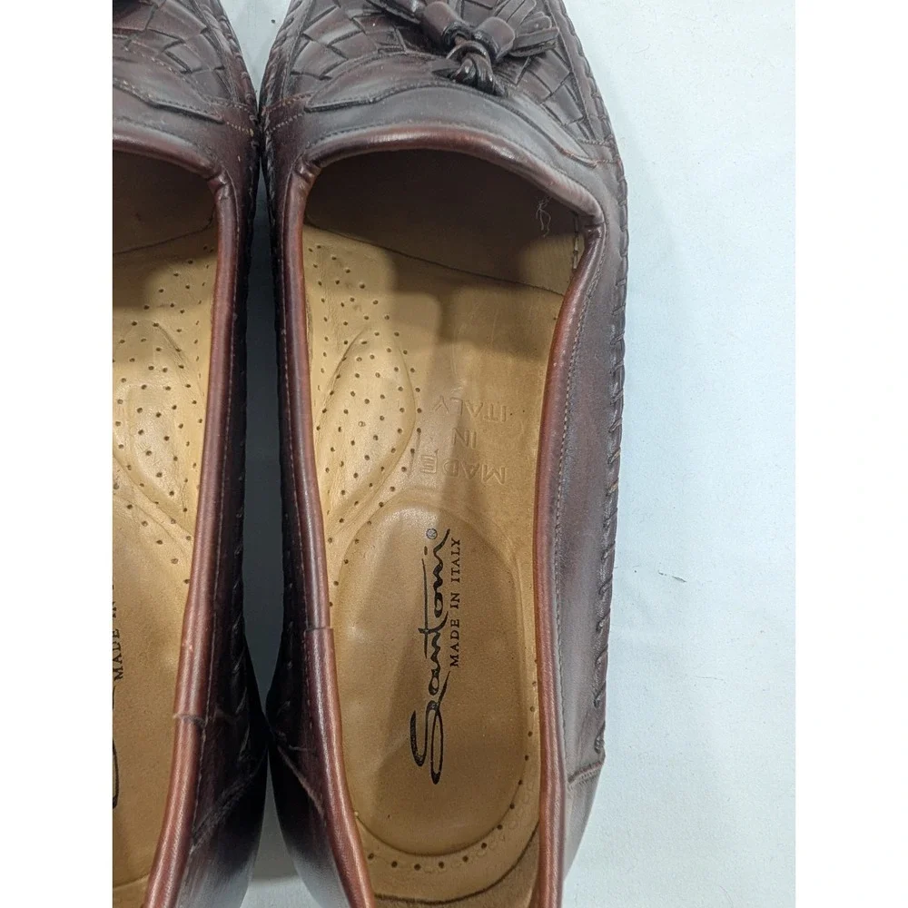 Santoni Tassel Loafers Mens 8 1/2 Leather Slip On Dress Shoes‎ Italy 181386