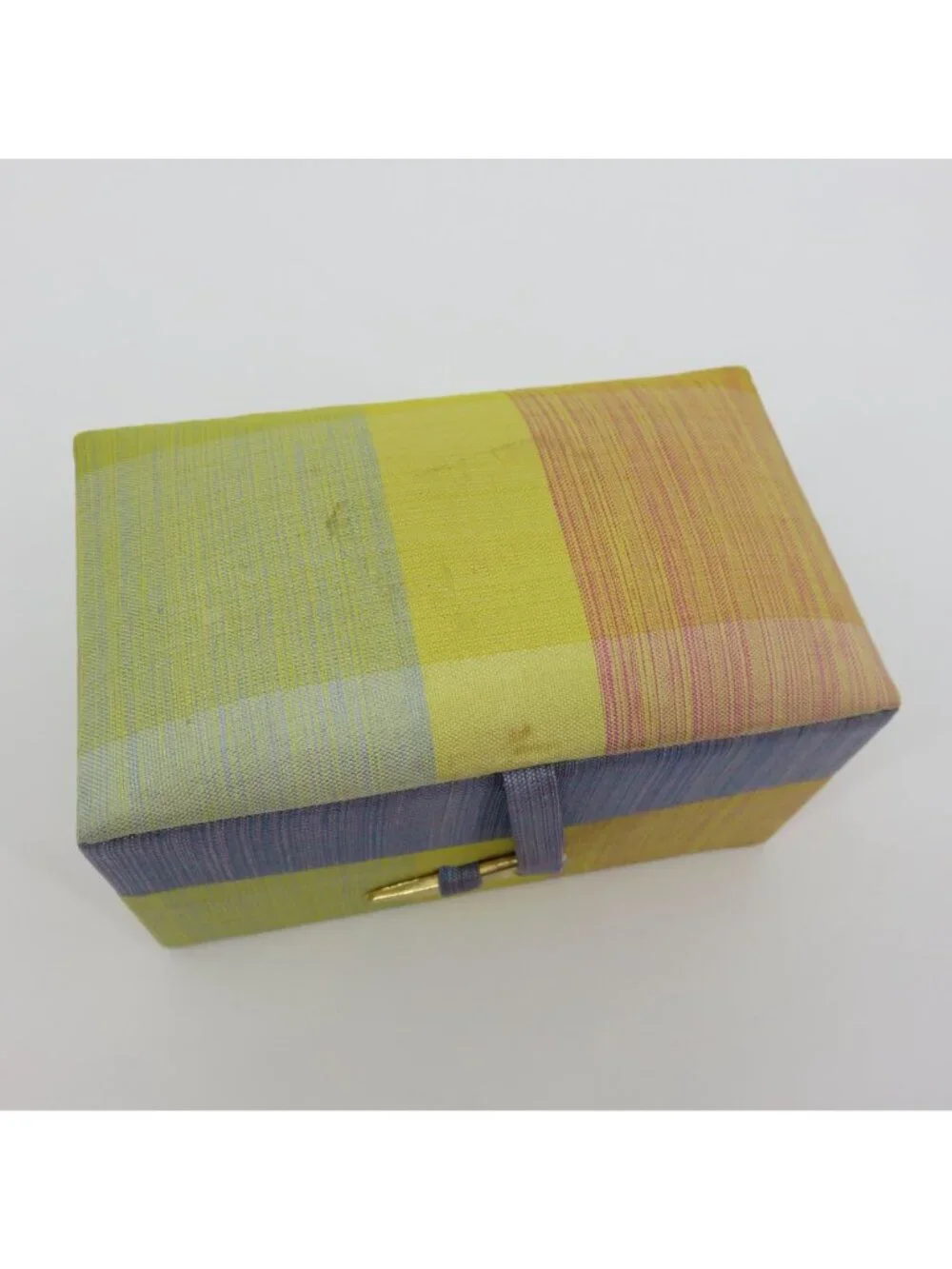 VTG Jim Thompson All Thai Silk Blue Red Yellow Stripe Travel Jewelry Box Holder