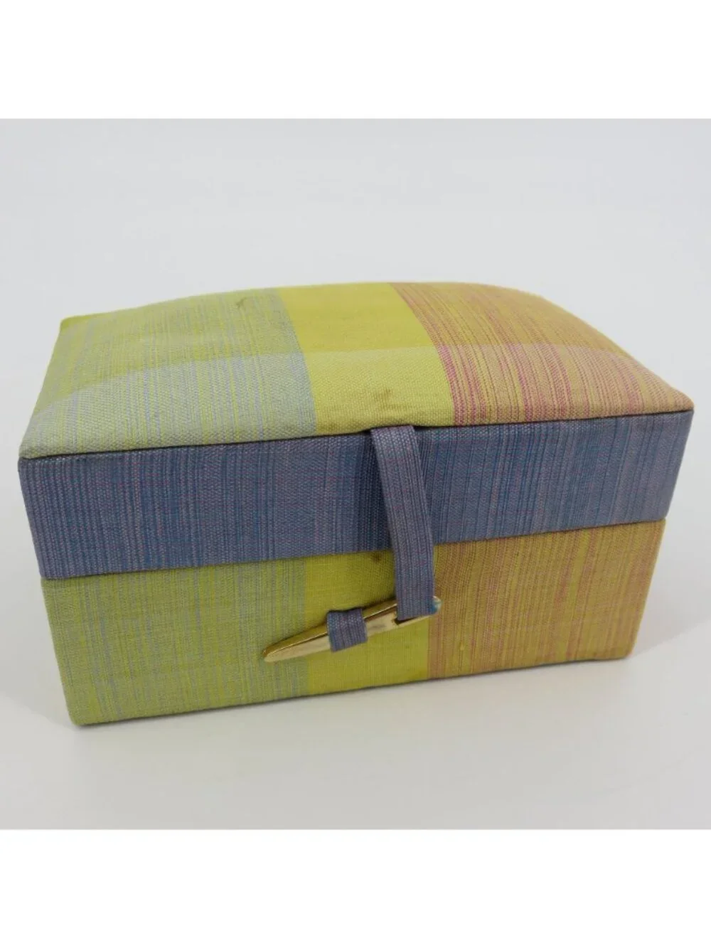 VTG Jim Thompson All Thai Silk Blue Red Yellow Stripe Travel Jewelry Box Holder