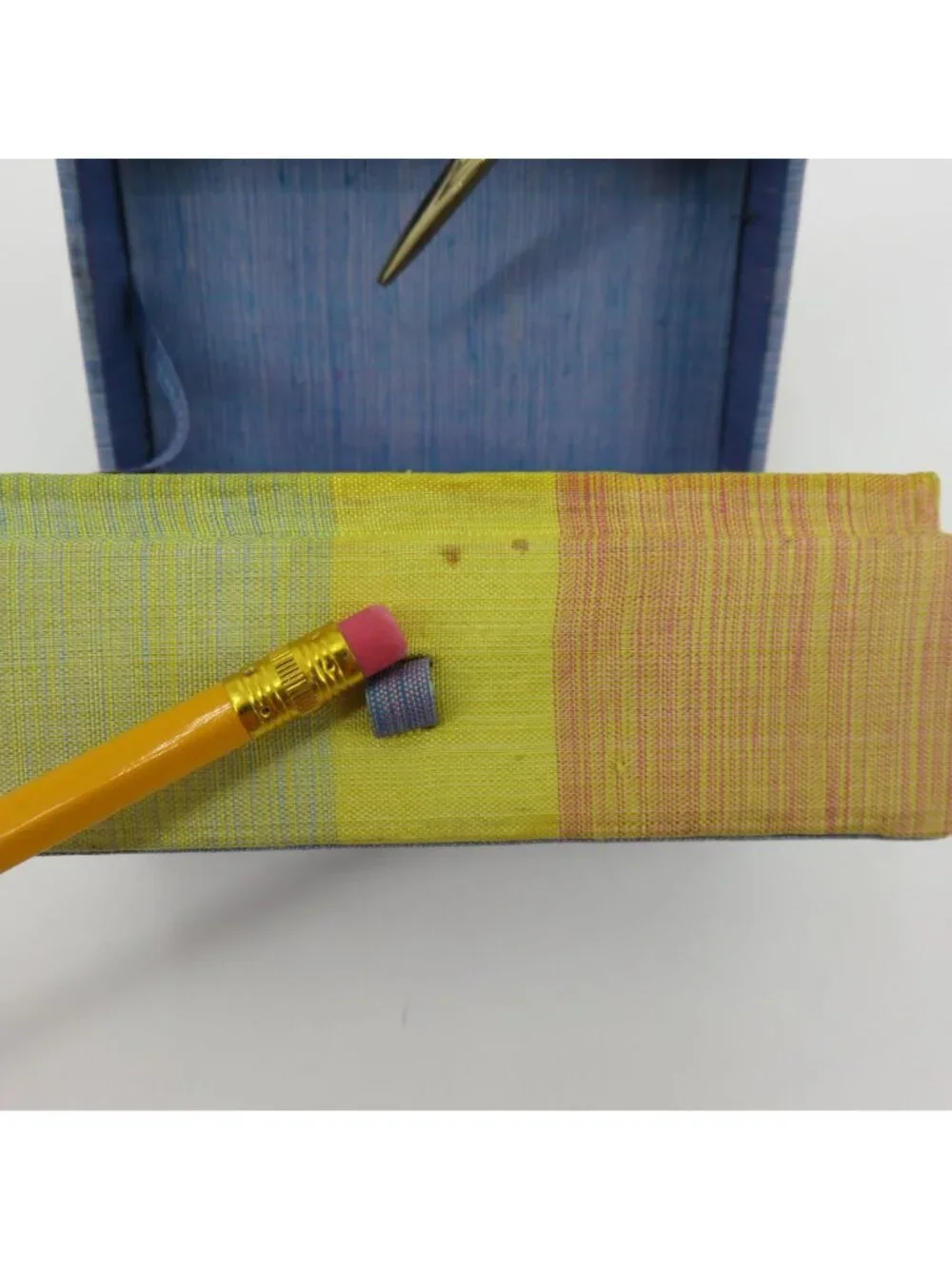VTG Jim Thompson All Thai Silk Blue Red Yellow Stripe Travel Jewelry Box Holder