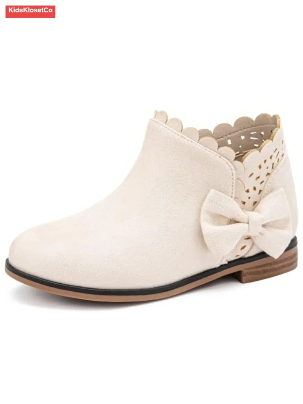 Girls Suede Ankle Boots with Bow Ruffle - Cute Slip On Zip