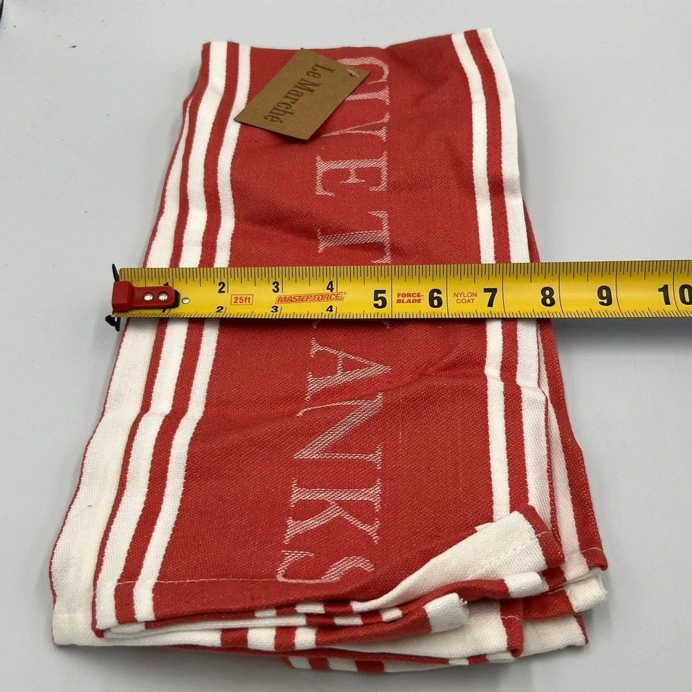 Le Marche Tea Towel Unisex OS Red Brand New Give Thanks Striped Cotton Fall