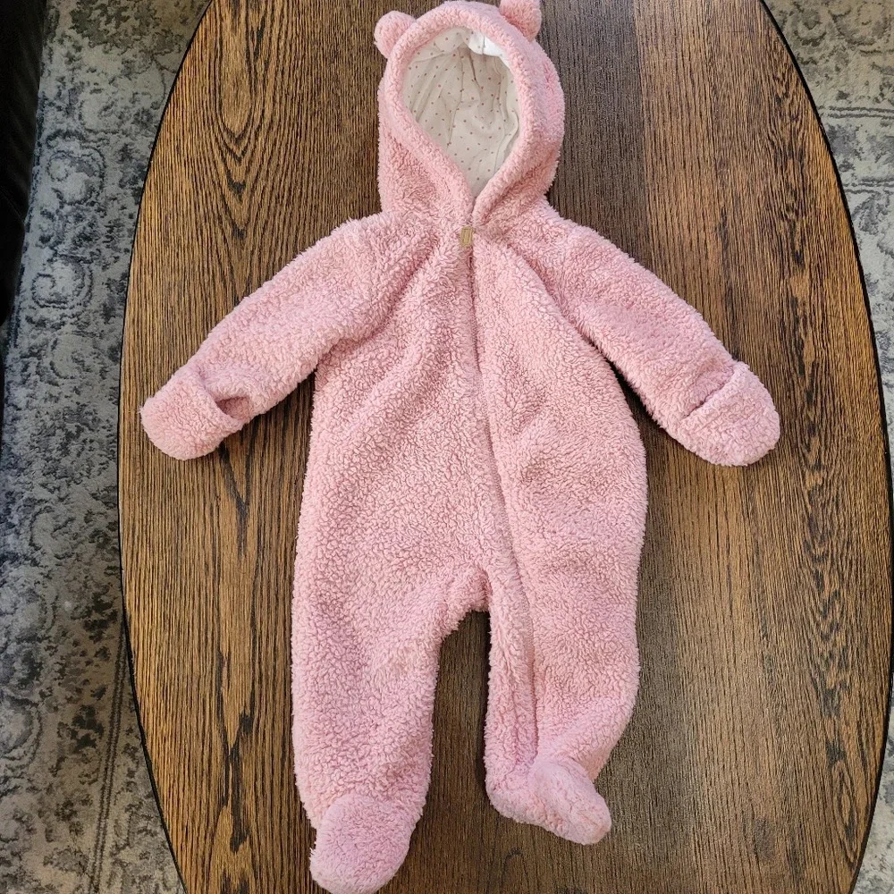 Carter's Pink Baby Bear Hooded Sherpa Bunting Pram Size 6 Months Winter Cover