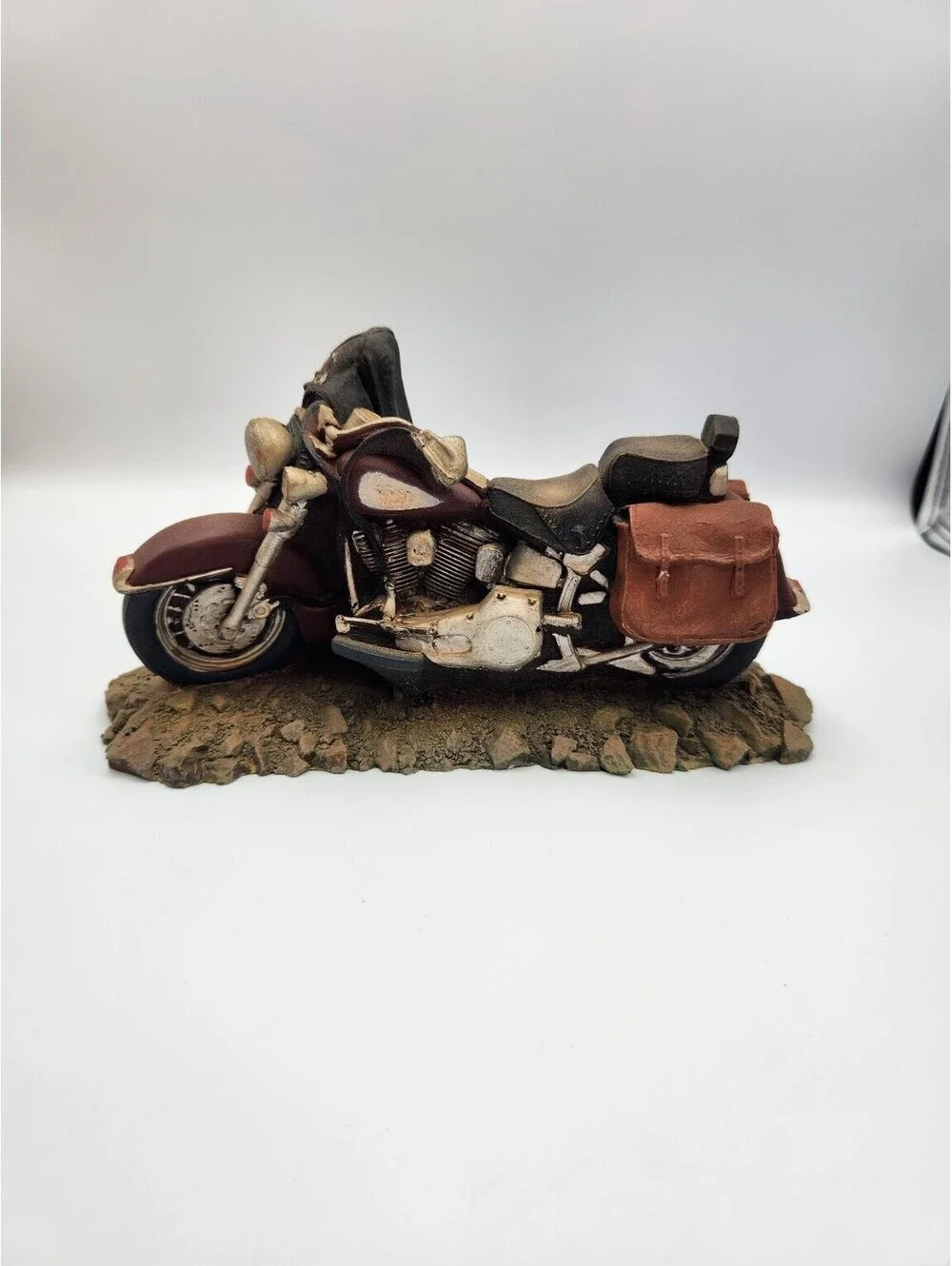 Vintage Handcrafted Motorcycle Figurine Statue Cruiser Bike w/ Jacket H2
