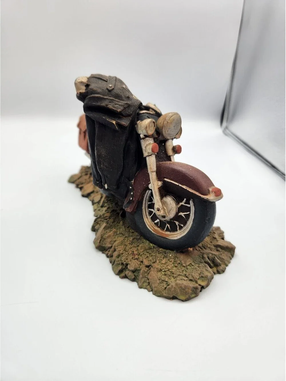 Vintage Handcrafted Motorcycle Figurine Statue Cruiser Bike w/ Jacket H2