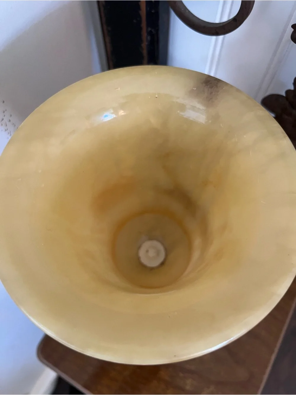 Vintage Neoclassical Alabaster Butter Yellow Urn Vase -