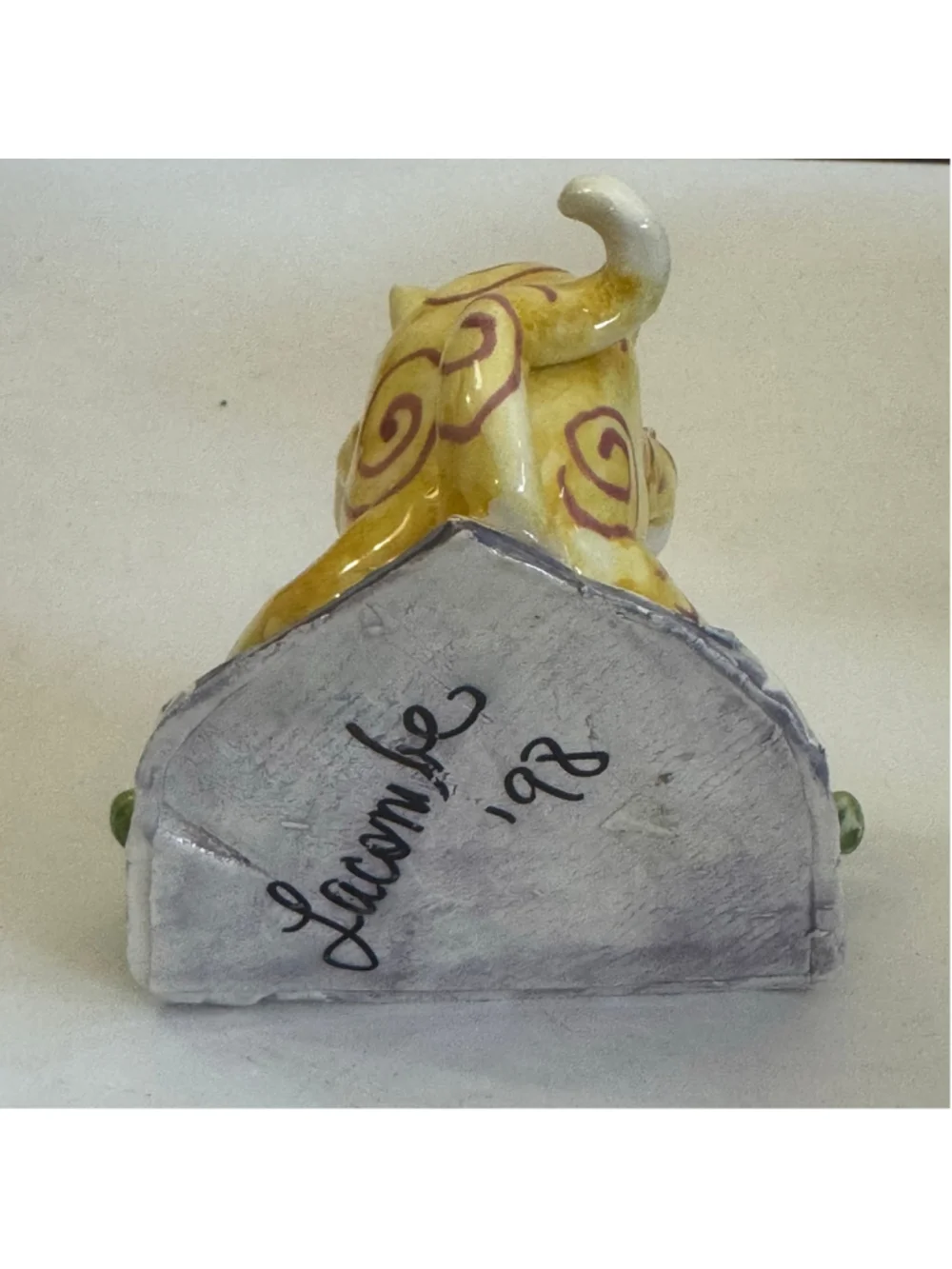 Vintage 1998 Lacombe Ceramic Cat Trinket Dish Whimsical Folk Art Decor