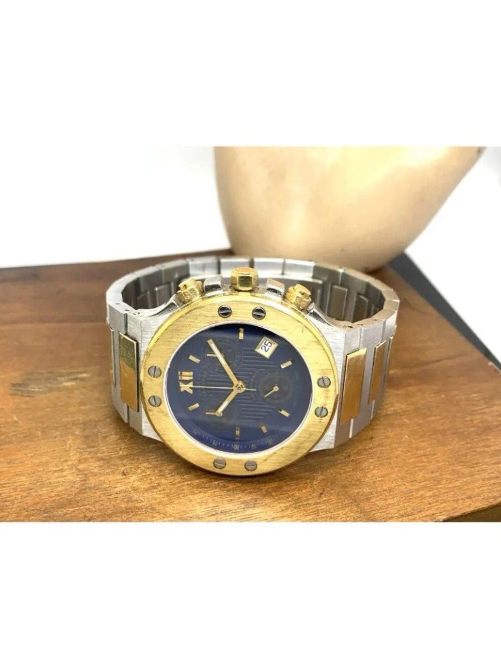 Vanceur Men's Watch Royal Castle Swiss Quartz Chronograph Blue Dial 2-Tone Steel
