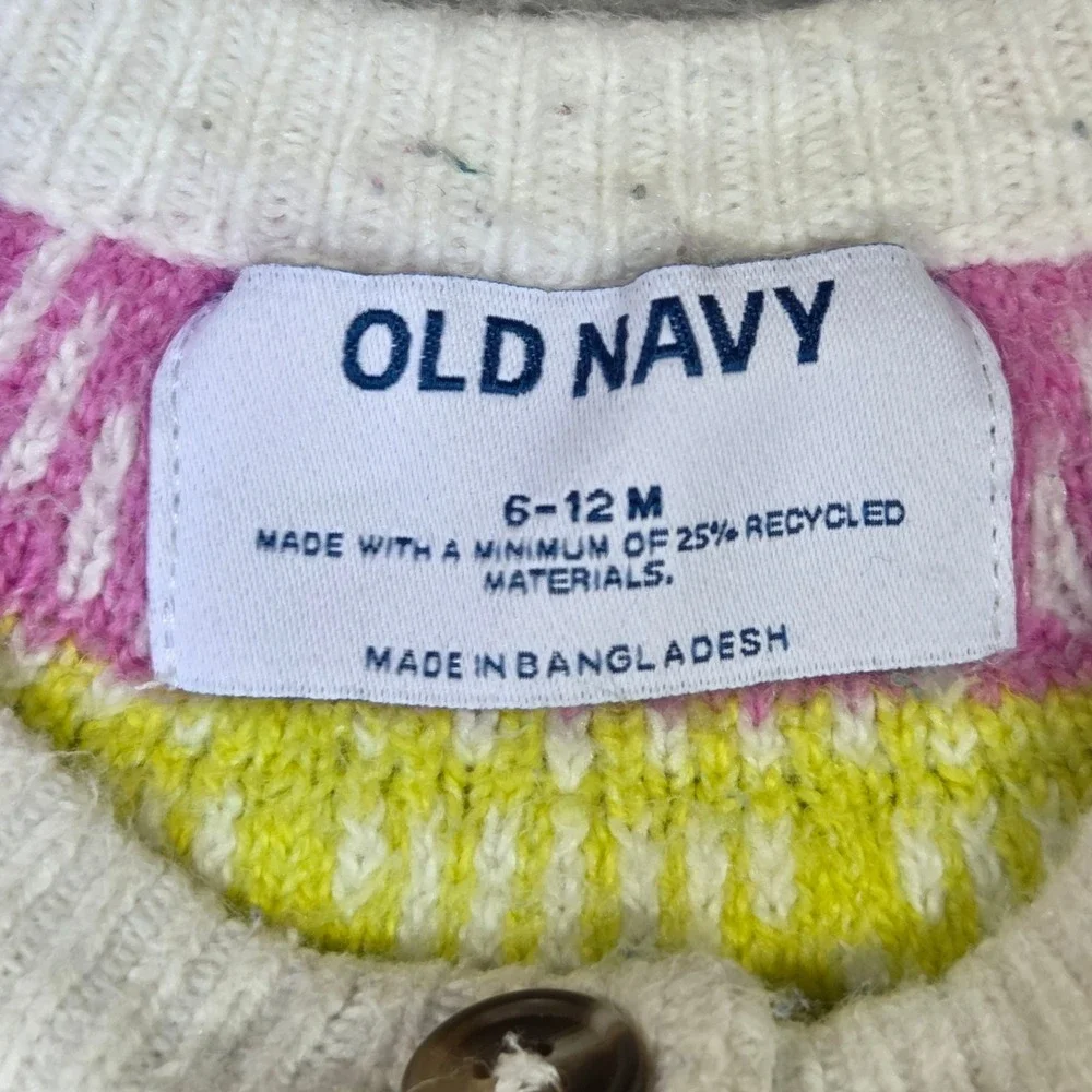 Old Navy Baby Fair Isle Knit Romper Green Yellow Pink 6-12M One-Piece Snaps