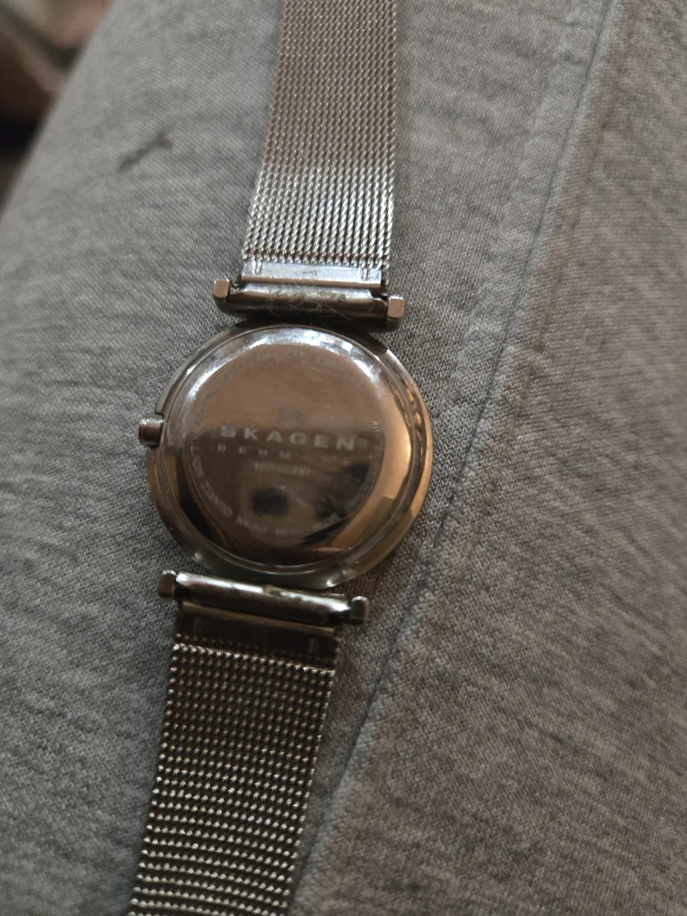 Skagen Silver Mesh Bracelet Watch with Black Dial and Crystal Markers