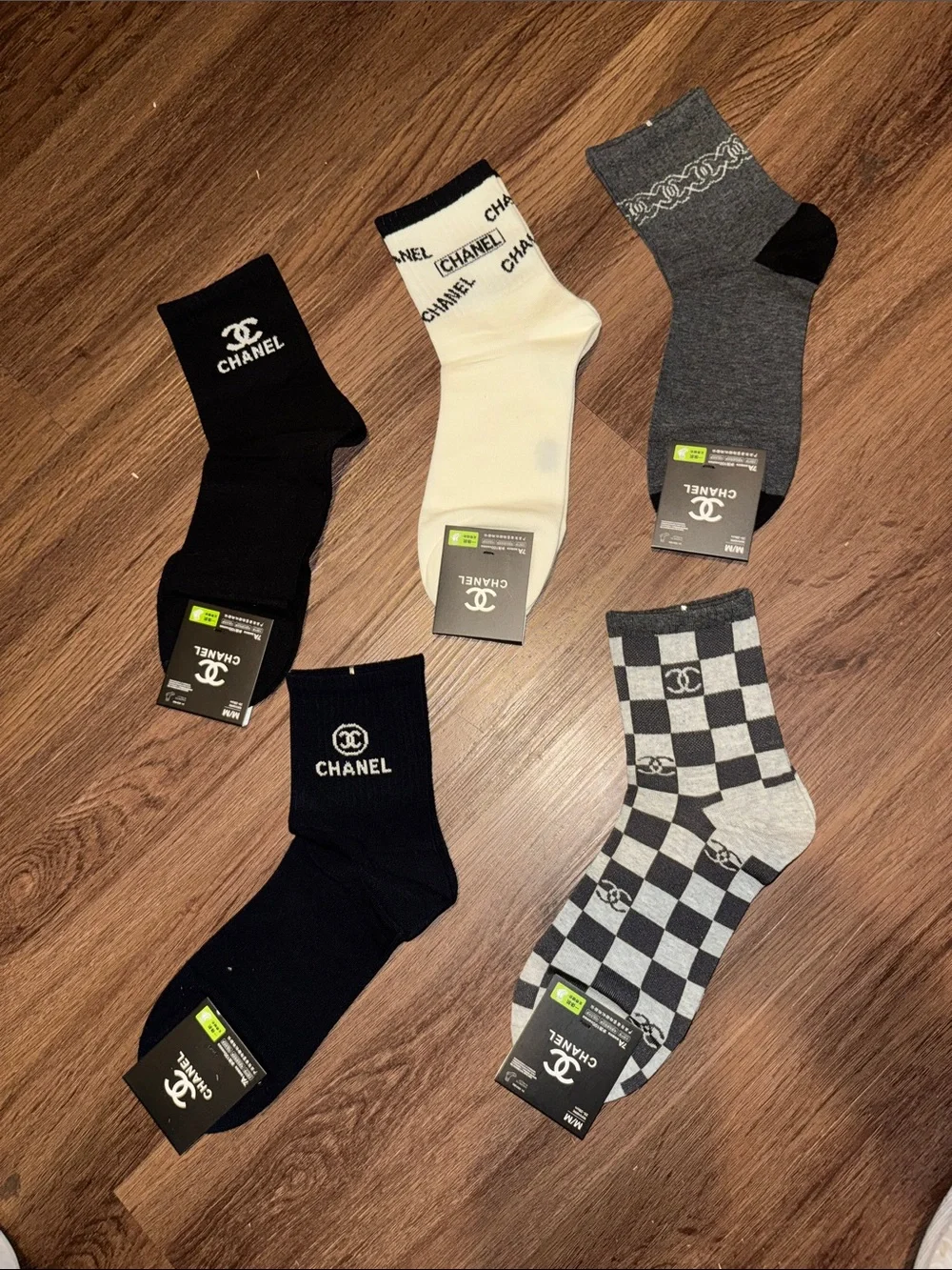 Unbranded CC Logo Black, White, Gray & Cream Logo Crew Sock Set (5 pack)