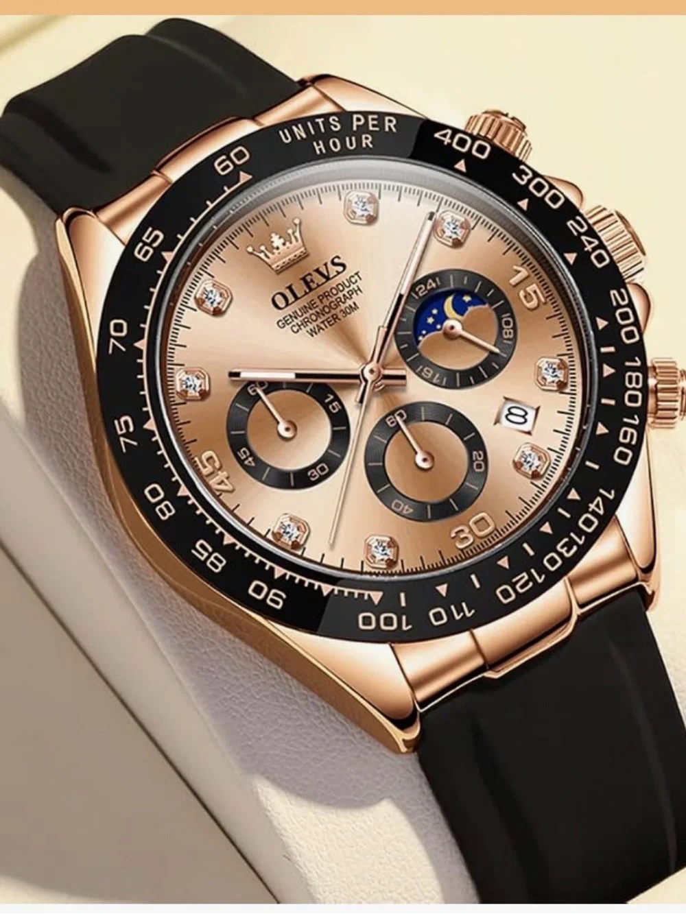 OLEVS Men's Rose Gold Chronograph Watch - Rose Gold/Black