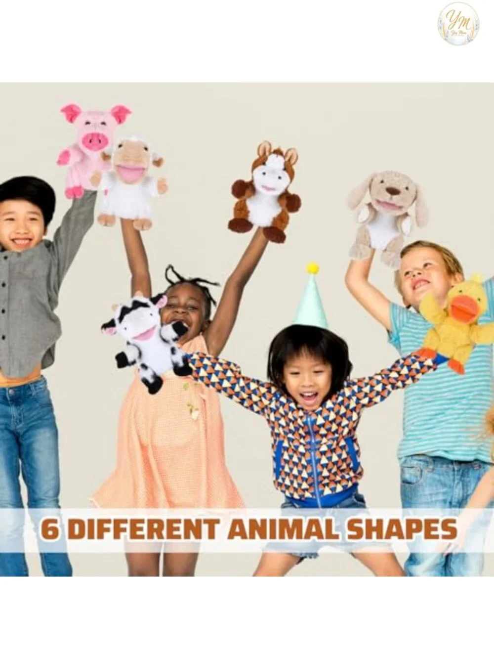 6 Pcs Plush Animal Hand Puppets with Movable Mouth - Farm Set for Kids