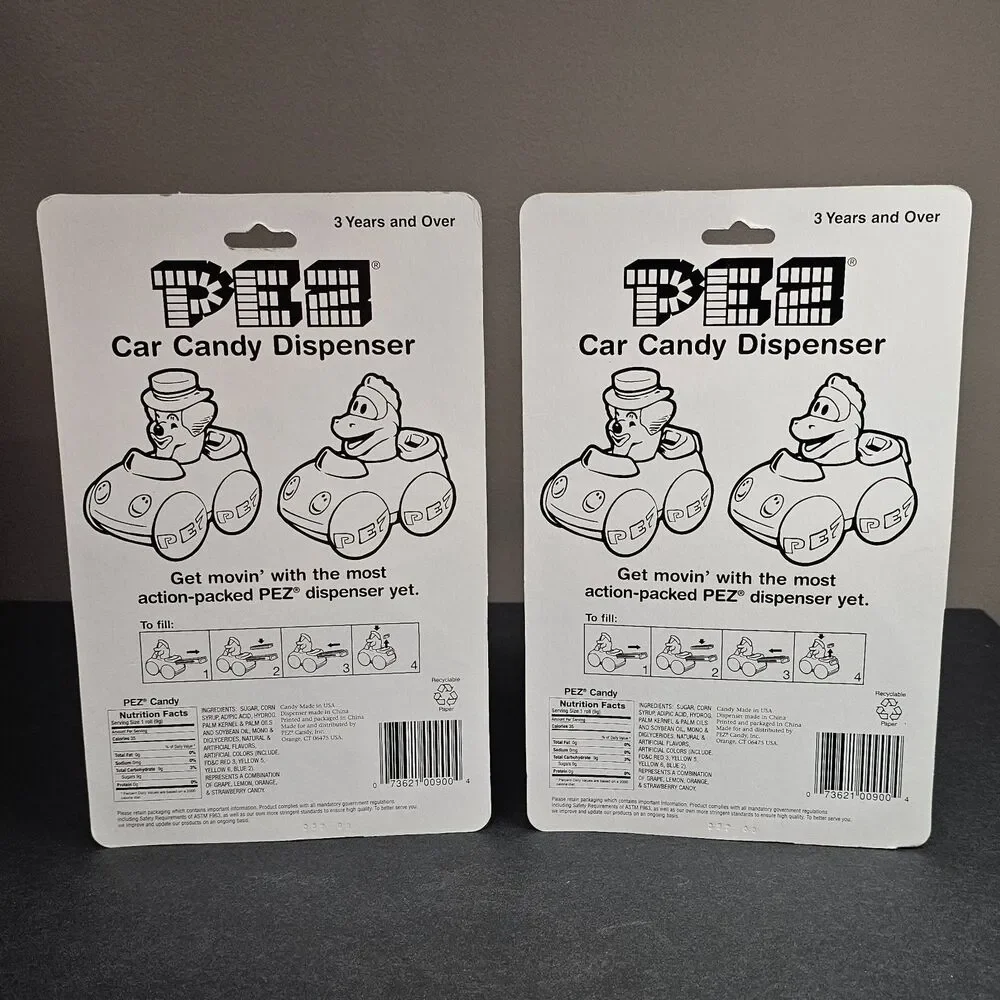 Pez Cars Candy Dispensers Vtg Lot of 2 Peter the Clown Pez-A-Saur NIP