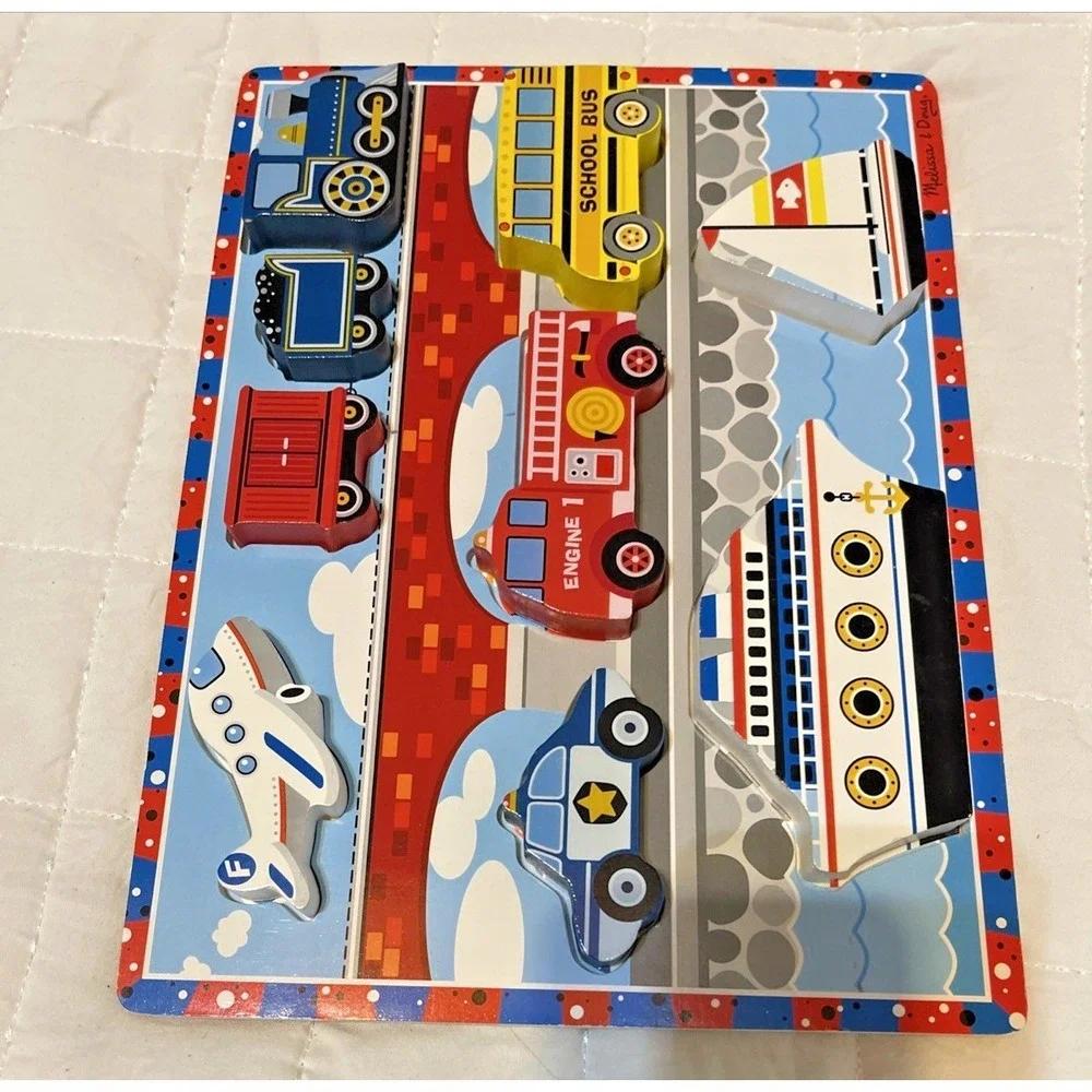 Melissa And Doug Fresh Start Wooden‎ Vehicles Chunky Complete 9 Piece Puzzle