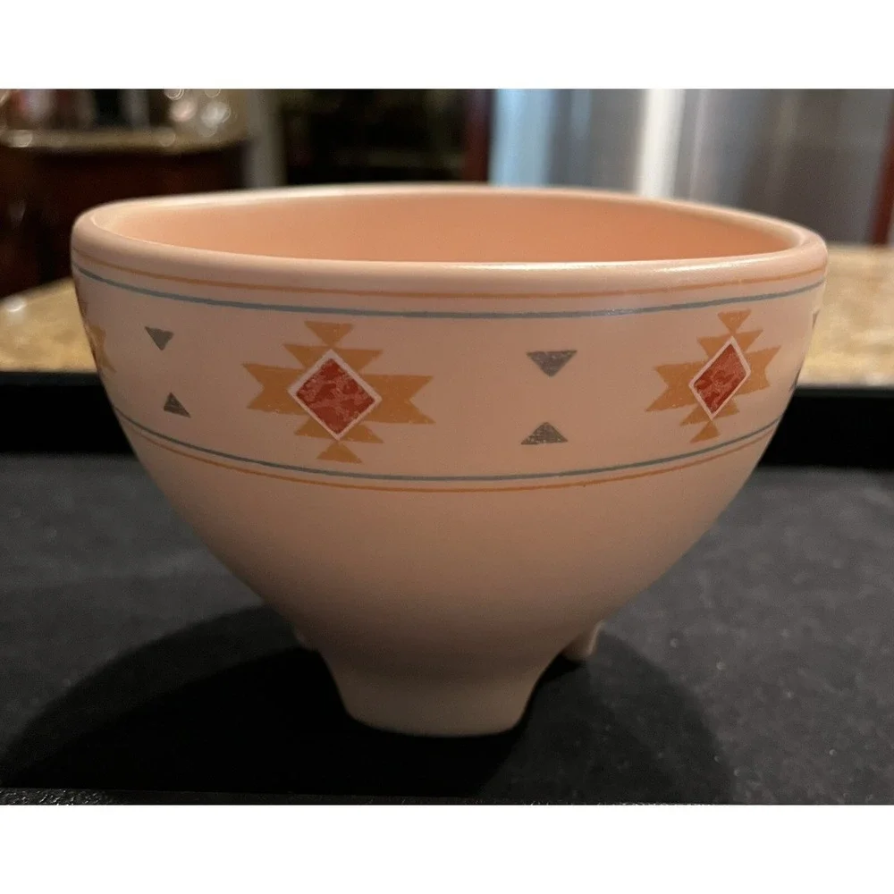 VTG Treasure Craft Footed Salsa/Guacamole/Dip‎ Bowl Southwest Design Made In USA