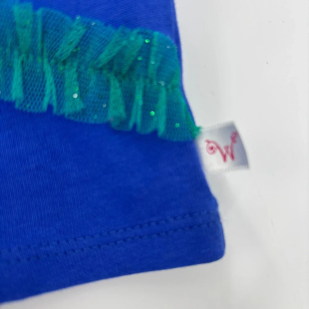 WellieWishers American Girl Blue Ruffle Top‎ Green Striped Skirt Set Kids Size 5
